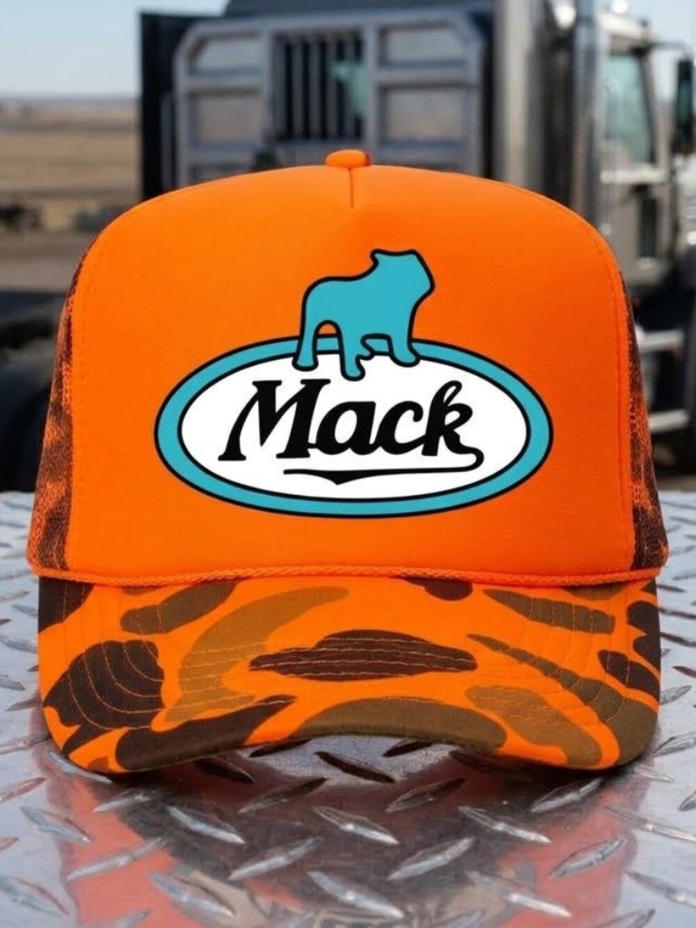 Bulldog Diesel Truck Foam Rope Hat Blaze Orange Camo Snapback King of the Hill